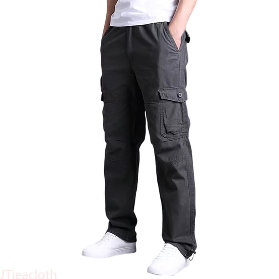 JTieacloth Retro Cargo Pants For Straight Loose Fit Pocket Outdoor Casual Trousers With Mid Rise And Long Crotch Mens Cargo Pants Gray