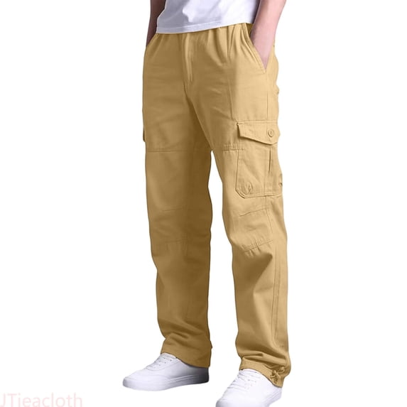 JTieacloth Retro Cargo Pants For Straight Loose Fit Pocket Outdoor Casual Trousers With Mid Rise And Long Crotch Mens Cargo Pants Yellow