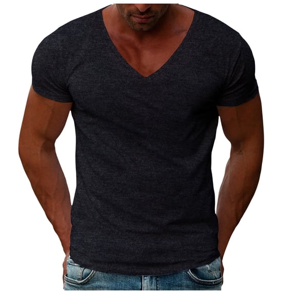 JTieacloth Shirts for Man Mens Summer Short Sleeved V Neck Short Sleeved Solid Color Casual Slim V Neck T Shirt