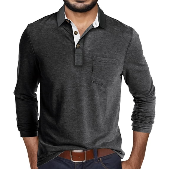 JTieacloth Shirts for Tall Men Male Autumn And Winter Solid Color Lapel Long Sleeve Button Neck Striped Oversized T Shirt Top