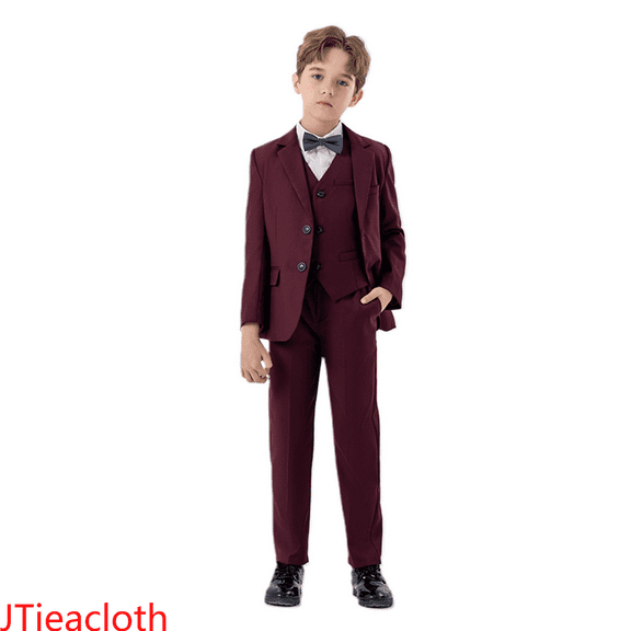 JTieacloth Short Sets for Boys Boys Business Suits Coat 4 Piece Outfit Tuxedo Set For Kids Formal Suit For Boys With Vest Pants Bowtie Set Slim,Sizes 2-3 Years(Red)