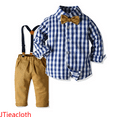 thumbnail image 1 of JTieacloth Short Sets for Boys Toddler Kids Baby Boy Clothes Suit 6M 9T Boys Formal Dress Shirt+Bowtie+Suspender Pants Wedding Outfits,Sizes 3-4 Years(Blue), 1 of 6