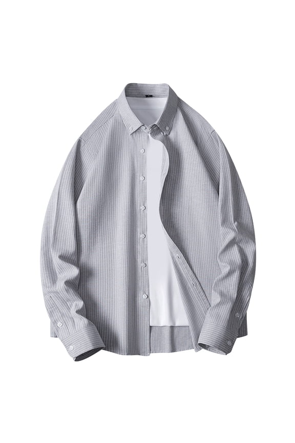 Short Sleeve Button Down Shirts Men's Fashion Shirt Long Sleeve Spring Trend Handsome Casual Striped Shirt Man Gray