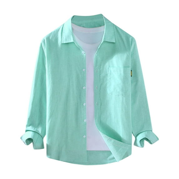 JTieacloth Short Sleeve Button Down Shirts Men's Lapel Collar Solid Cotton Soft And Comfortable Men's Long Sleeve Shirt Green