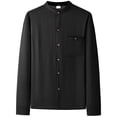 thumbnail image 1 of JTieacloth Short Sleeve Button Down Shirts Linen Stand Collar Shirt Long Sleeve Casual Business Elegant Thermal Underwear Top Comfortable Soft Fabric Fall Winter Fashion Black, 1 of 2