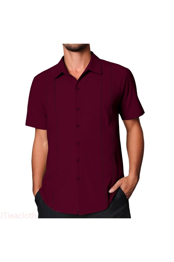 Short Sleeve Shirt Casual Tropical Printed Button Down Shirt For Beach And Summer Outdoor Party Mens Regular Fit Button Down Shirts Red