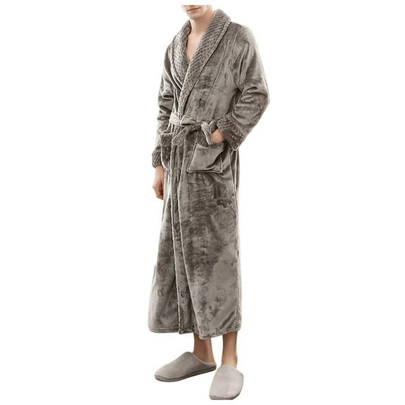 JTieacloth Sleep Shirt for Men Couple Sleeping Robes Winter Thickening And Lengthening Models Of Men And Women Warm Lattice Pajamas Bathrobe Gray