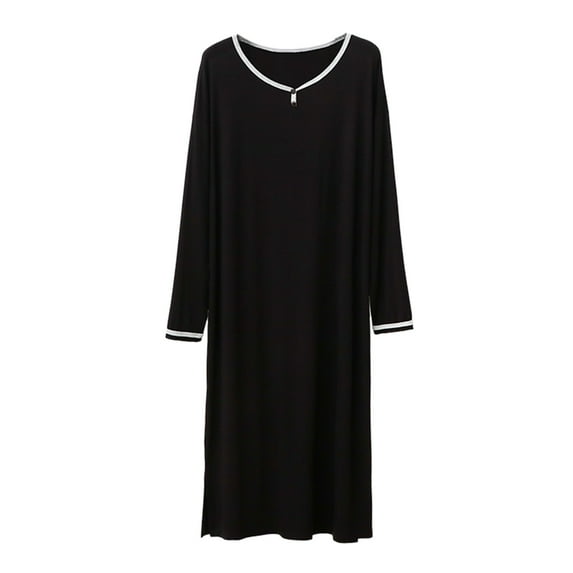 JTieacloth Sleepwear for Men Male Button Sleeve Solid Color Robe Long Sleeve Pajama Dress Comfortable High Elastic Homewear Black