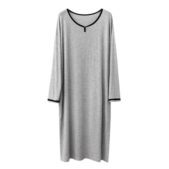 JTieacloth Sleepwear for Men Male Button Sleeve Solid Color Robe Long Sleeve Pajama Dress Comfortable High Elastic Homewear Gray
