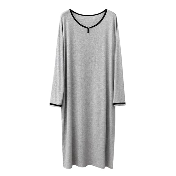 JTieacloth Sleepwear for Men Male Button Sleeve Solid Color Robe Long Sleeve Pajama Dress Comfortable High Elastic Homewear Gray