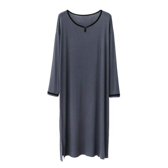 JTieacloth Sleepwear for Men Male Button Sleeve Solid Color Robe Long Sleeve Pajama Dress Comfortable High Elastic Homewear Gray