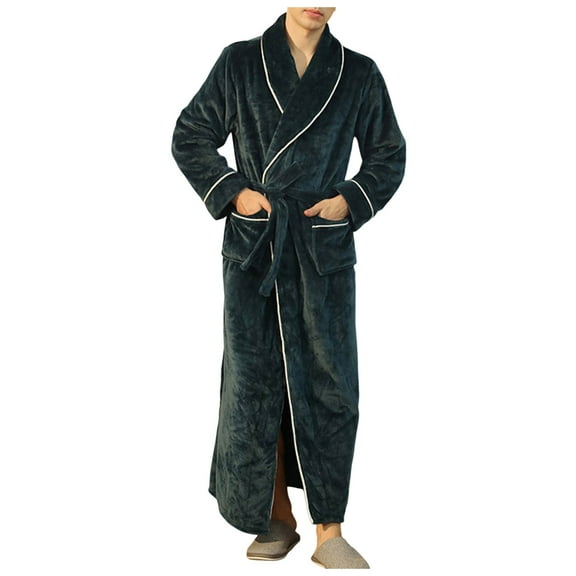 JTieacloth Sleepwear for Men New Winter Facecloth Men's Large Size Bathrobe Long Winter Thickening Green