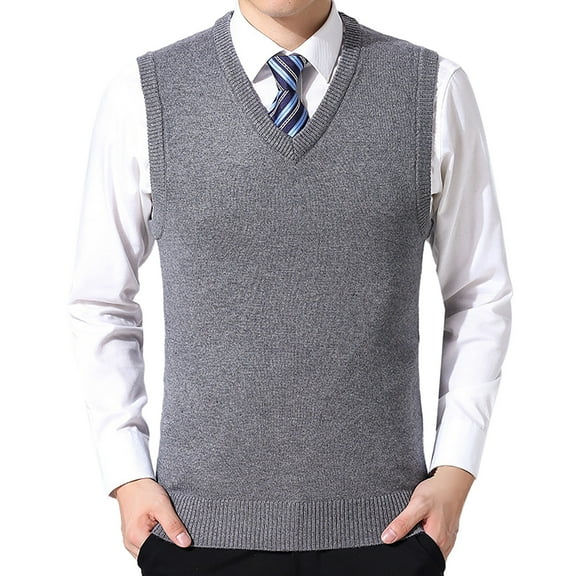JTieacloth Sleeveless Sweater Vest Men's Thickened Comfort Classic Business Sleeveless Casual Plush Vest Vest V Neck Knitted Thickened(Gray)