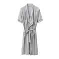 thumbnail image 1 of JTieacloth Soft Loose Sleepwear Male Casual Nightgown Solid Color Homewear Short Sleeve Half Waist Tie Robe Gray, 1 of 3