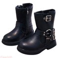 thumbnail image 1 of JTieacloth Stylish Girls Ankle Boots Classic British Design Leather Upper Flexible Soft Sole Durable Comfortable Footwear For Toddler Kids Everyday School Wear,Girls Winter Boots Black, 1 of 6