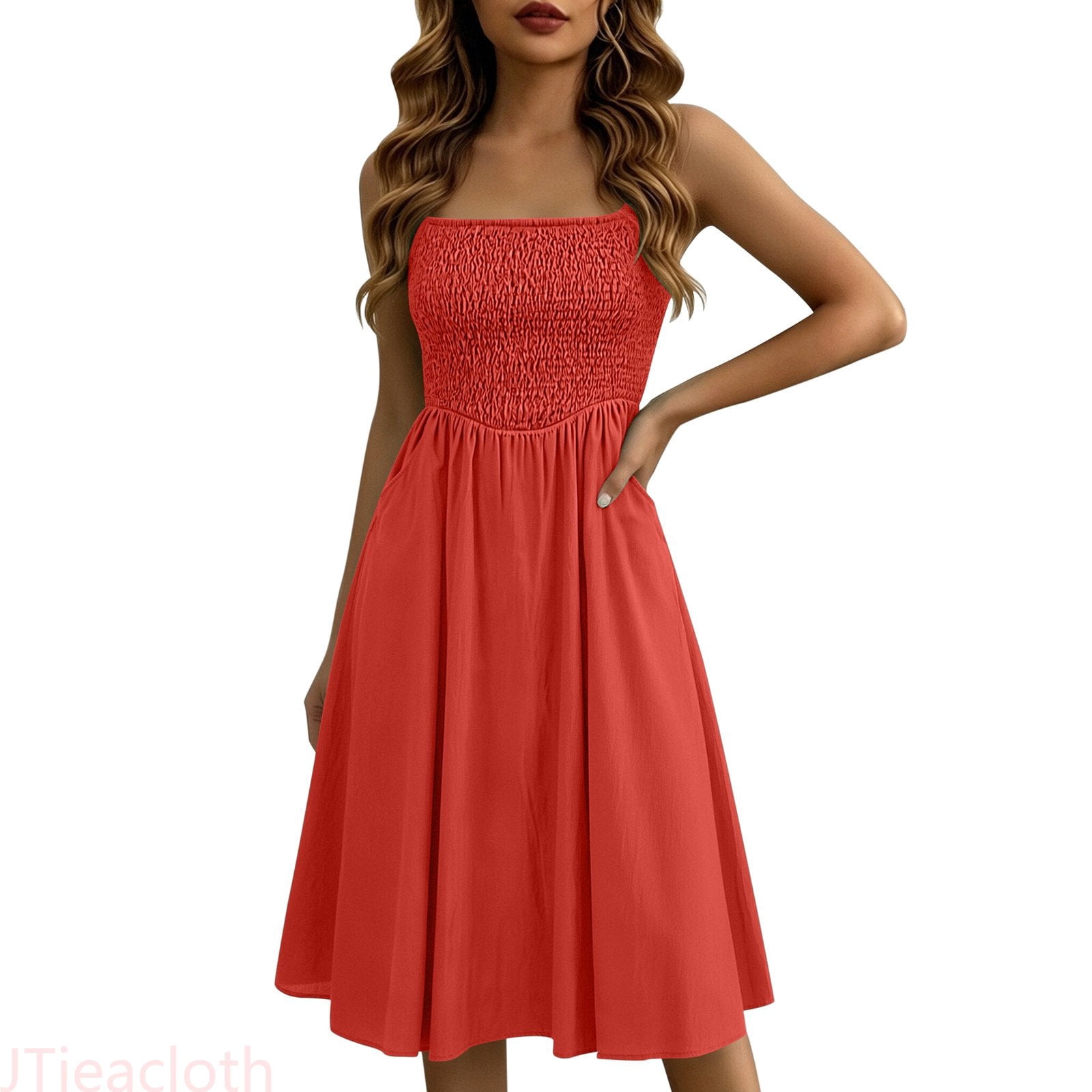 casual midi red dress for women JTieacloth Summer Dresses Elegant Slip With Pockets Flowy Casual A-Line Dress,Red The smooth scoop neckline Size:IO 3 | UK 12 | EU 40 | US 8 Elegant red Product ID:AP1E208349_AA544_W Off Shoulder Short A-Line