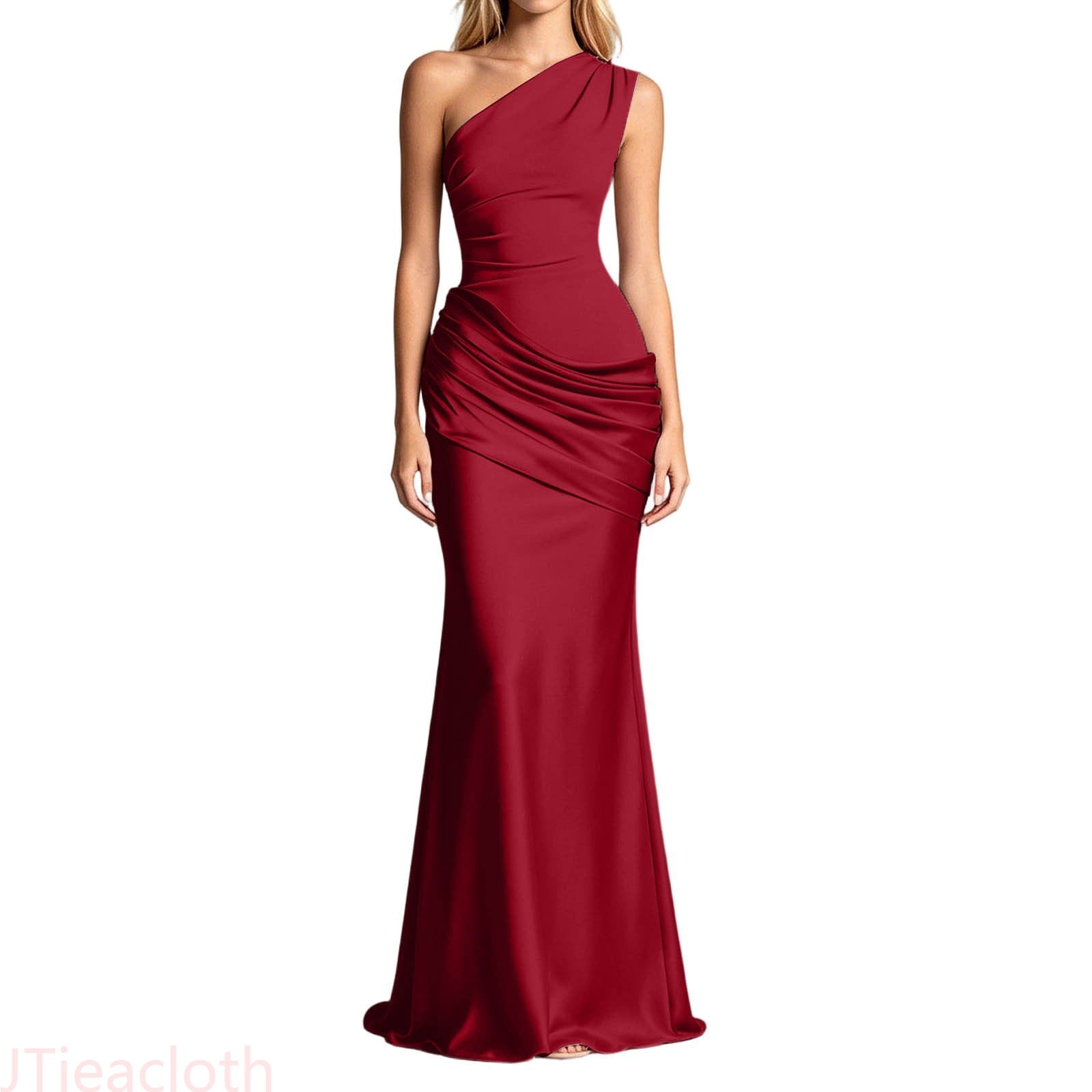 red summer bodycon dress Party JTieacloth Summer Dresses For Women Shoulder Asymmetric Ruched Satin Bodycon Maxi red spaghetti strap bodycon dress