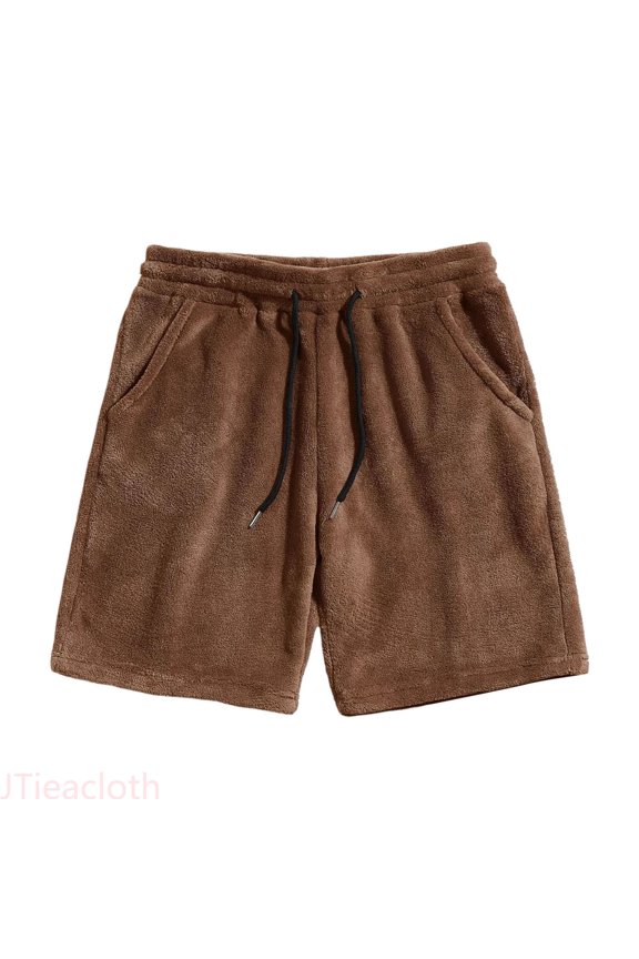 Summer Shorts for Men Man High Street Fashion Trend Pleated Design Straight Leather Shorts(Brown,L)