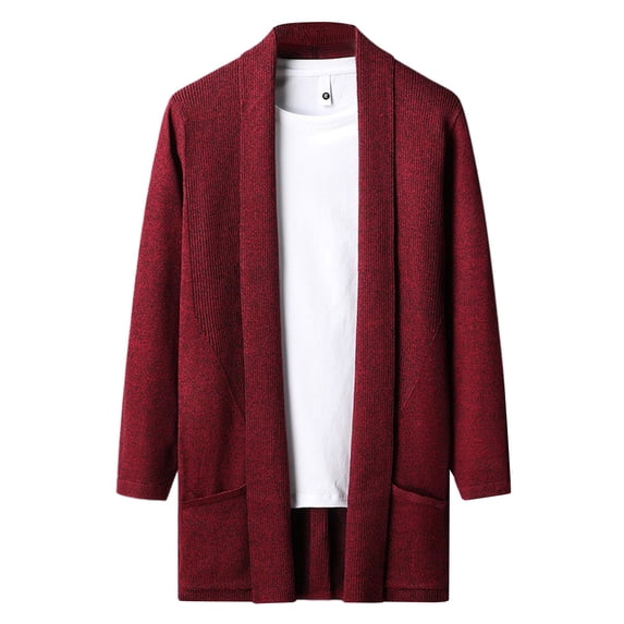 JTieacloth Sweater Jackets Men's Autumn And Winter Long Solid Color Slim Knit Cardigan Coat(Red)