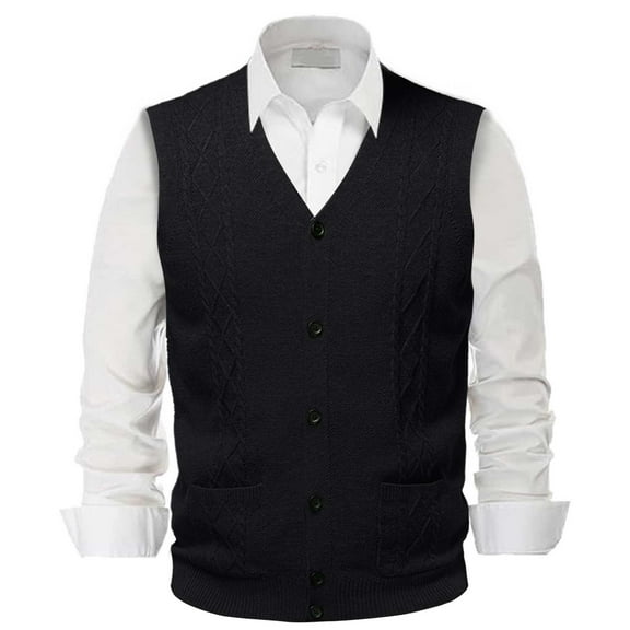 JTieacloth T Shirt Male Autumn And Winter Buckle Sweater Vest Vest V Neck Pure Color Wool Collarless Shirt Combined Body Type Non Hooded Pocket Vest Sweater Vest
