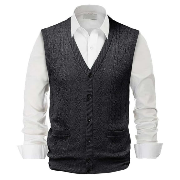 JTieacloth Tall T Shirts Male Autumn And Winter Buckle Sweater Vest Vest V Neck Pure Color Wool Collarless Shirt Combined Body Type Non Hooded Pocket Vest Sweater Vest