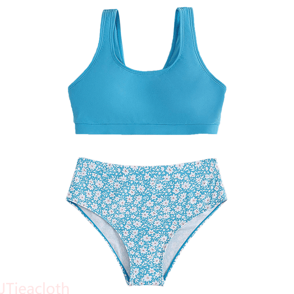 JTieacloth Girls Swimsuits Two-Piece Floral Print Bikini Swimsuit Kids Bikini with Chest Pad,Sizes 9-11 Years