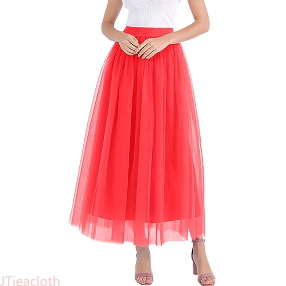 JTieacloth Tiered Layered Mesh Ballet Prom Party Tulle Tutu A Line Midi Skirt,Skirt for Women(Red)