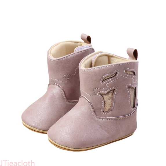 JTieacloth Toddler Boots Leather Western Boots Cowboy Bootie Soft Sole Nonslip Crib Shoes For Baby Toddler Girls Boys ,Pink