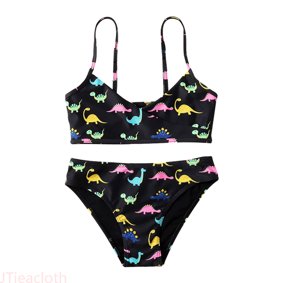 JTieacloth Toddler Girl 2 Piece Swimsuit Sport Dinosaurs Prints High Waist Bikini Set Swimwear Bathing Suit,Sizes 8-9 Years