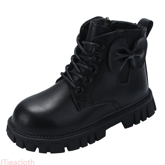 JTieacloth Toddler Girls Bow Lace-Up Boots Anti- Comfortable Sole Side Zipper Casual School Boots(Black)