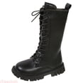 thumbnail image 1 of JTieacloth Toddler Girls Combat Boots Lace-Up Side Zipper Warm Lined Winter Mid Calf Riding Boot Little Kid/Big Kid(Black), 1 of 5