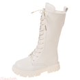 thumbnail image 1 of JTieacloth Toddler Girls Combat Boots Lace-Up Side Zipper Warm Lined Winter Mid Calf Riding Boot Little Kid/Big Kid(White), 1 of 6