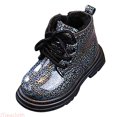 thumbnail image 1 of JTieacloth Toddler Girls Glitter Lace-Up Ankle Boots, Non- Lined Warm Winter Shoes Side Zipper Outdoor Boots for Kids(Black), 1 of 6