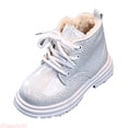 thumbnail image 1 of JTieacloth Toddler Girls Glitter Lace-Up Ankle Boots, Non- Lined Warm Winter Shoes Side Zipper Outdoor Boots for Kids(White), 1 of 3