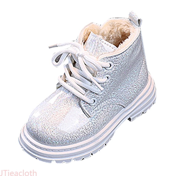 JTieacloth Toddler Girls Glitter Lace-Up Ankle Boots, Non- Lined Warm Winter Shoes Side Zipper Outdoor Boots for Kids(White)
