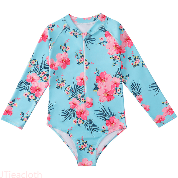 JTieacloth Toddler Girls Long Sleeve Floral Printing Beach Bathing Suit Girls Swimwear Swimsuit,Sizes 18-24 Months