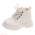 thumbnail image 1 of JTieacloth Toddler Girls Warm Lined Ankle Boots, Lace-Up Non- Winter Shoes with Zipper for School Casual(Beige), 1 of 6