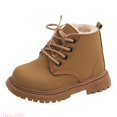 thumbnail image 1 of JTieacloth Toddler Girls Warm Lined Ankle Boots, Lace-Up Non- Winter Shoes with Zipper for School Casual(Yellow), 1 of 6