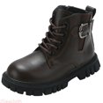 thumbnail image 1 of JTieacloth Toddler Kids Girls Buckle Decor Ankle Boots, Anti- Soft Sole Lace-Up Short Boots Daily School Wear(Brown), 1 of 6