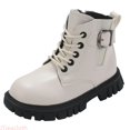 thumbnail image 1 of JTieacloth Toddler Kids Girls Buckle Decor Ankle Boots, Anti- Soft Sole Lace-Up Short Boots Daily School Wear(White), 1 of 6