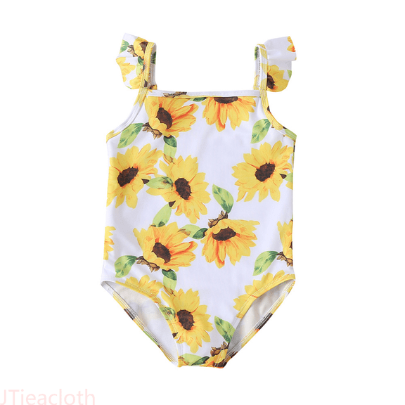 JTieacloth Toddler Summer Sleeveless Girls Sunflower Flower Print Yellow Swimwear Swimsuit Bikini,Sizes 5-6 Years