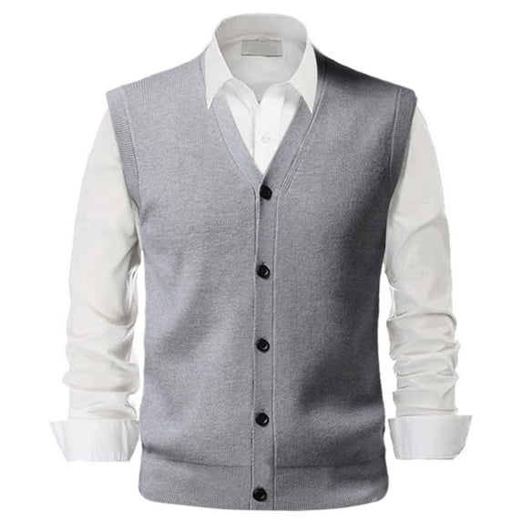 JTieacloth Tops for Men Loose Fit plus Size Male Autumn And Winter Buckle Sweater Vest Vest V Neck Pure Color Wool Collarless Shirt Combined Body Type Non Hooded Vest Sweater Vest