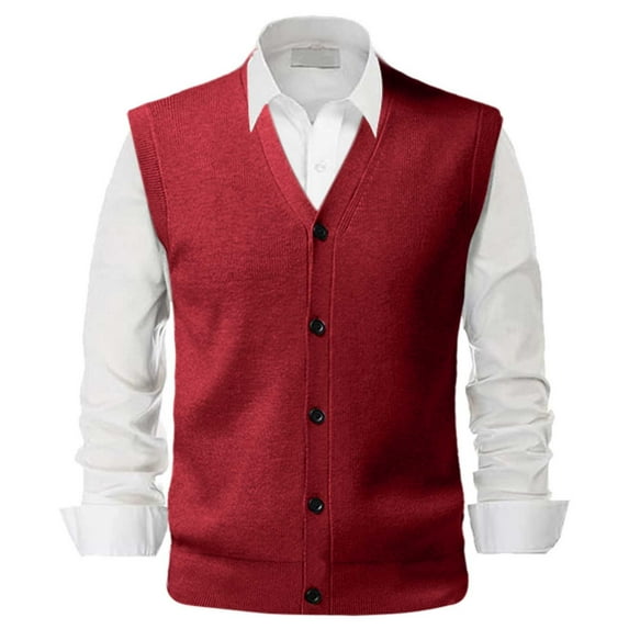 JTieacloth Tops for Men Loose Fit plus Size Male Autumn And Winter Buckle Sweater Vest Vest V Neck Pure Color Wool Collarless Shirt Combined Body Type Non Hooded Vest Sweater Vest