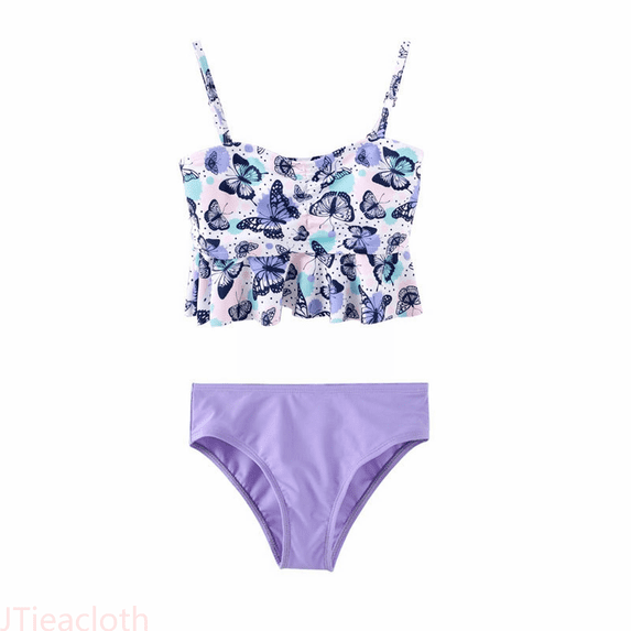 JTieacloth Tween Girls Swimsuit Two Piece Bathing Suit Butterfly Print Bikini Sets,Sizes 10-12 Years