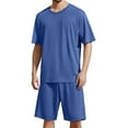 thumbnail image 1 of JTieacloth Warm Bathrobe for Men Men's Summer Solid Color Pullover Casual Style Short Sleeve Shorts Homewear Set Blue, 1 of 4