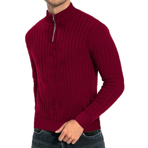 JTieacloth Warm Cardigan Sweaters Male Autumn And Winter Half Turtleneck Zipper Sweater Long Sleeve Sweater Sweater Casual Pullover(Red)