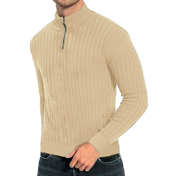 JTieacloth Warm Cardigan Sweaters Male Autumn And Winter Half Turtleneck Zipper Sweater Long Sleeve Sweater Sweater Casual Pullover(Yellow)