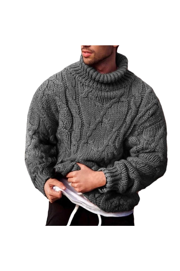 Warm Cardigan Sweaters Male Autumn And Winter Simple Slim Sweater Solid Color Pattern Slim Long Sleeved Turtleneck Sweater Lined With Jacket(Gray)
