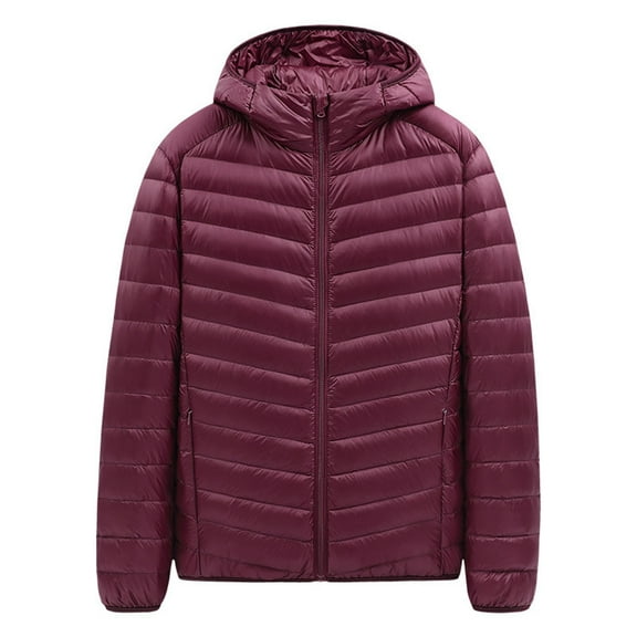 JTieacloth Warm Winter Coats Large Men's Solid Color Hooded Jacket Men's Slim Fit Warm Jacket Red