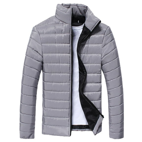 JTieacloth Warm Winter Coats Men Autumn Winter Cotton Stand Zipper Warm Winter Thick Coat Jacket Gray